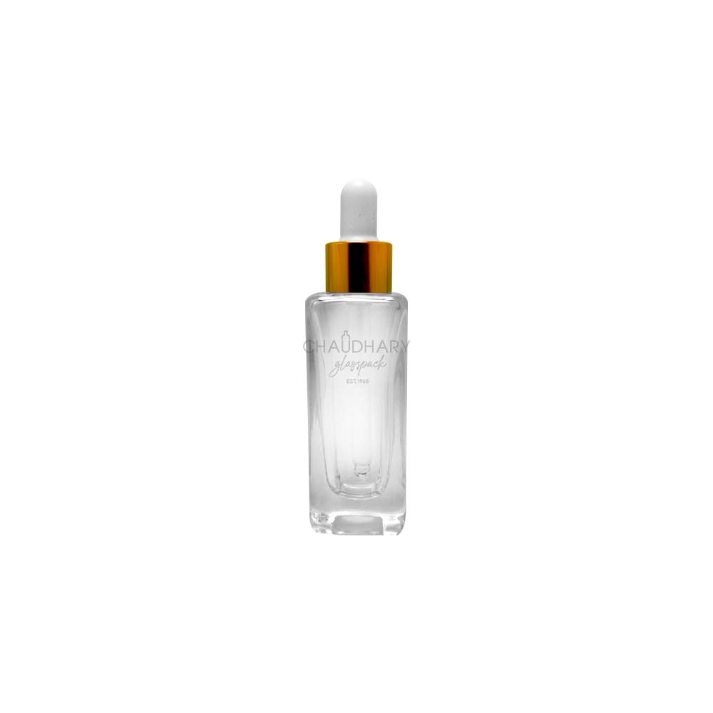 30ml square clear glass serum bottle